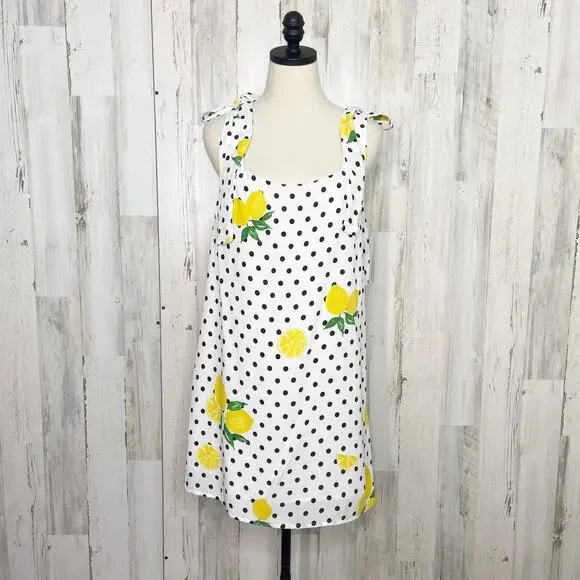 Lovers + Friends Womens Jen Dress Size M Lemon Polka Dot Shift Revolve White NWT - Picture 2 of 10